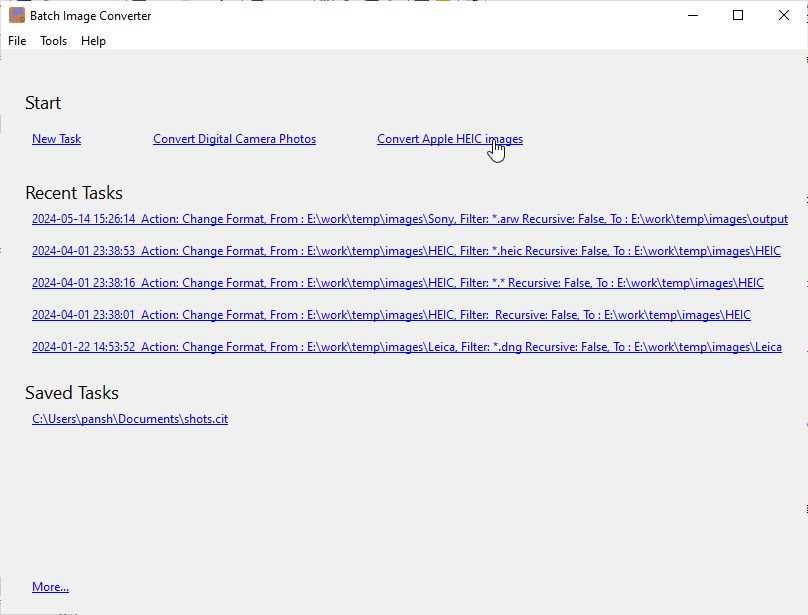 Batch convert Apple HEIC images to jpg - start a new task