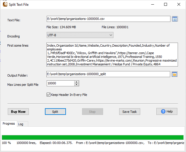 split large CSV file - split