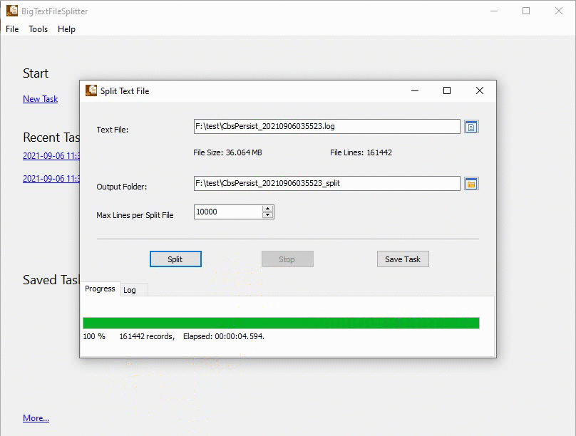 split large LOG file in Windows - split