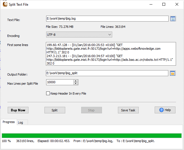 split large LOG file - split