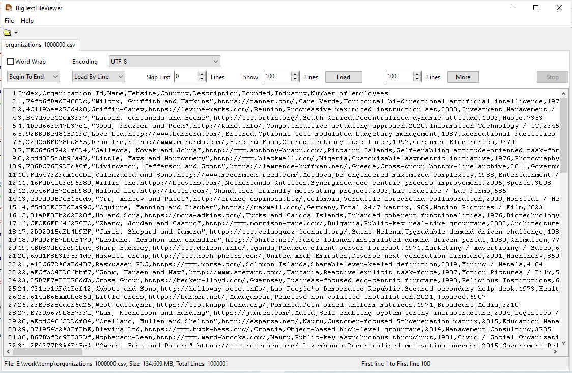 Split big CSV file - view the source csv file