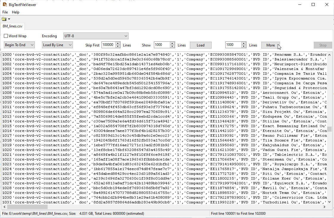 load more content of the CSV file