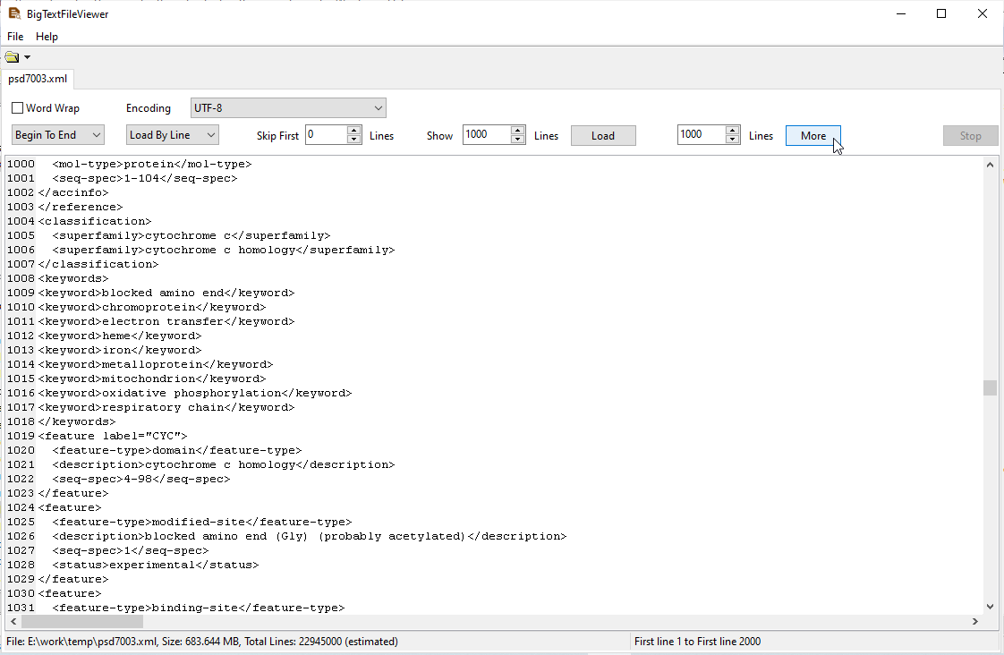 load more content of the XML file