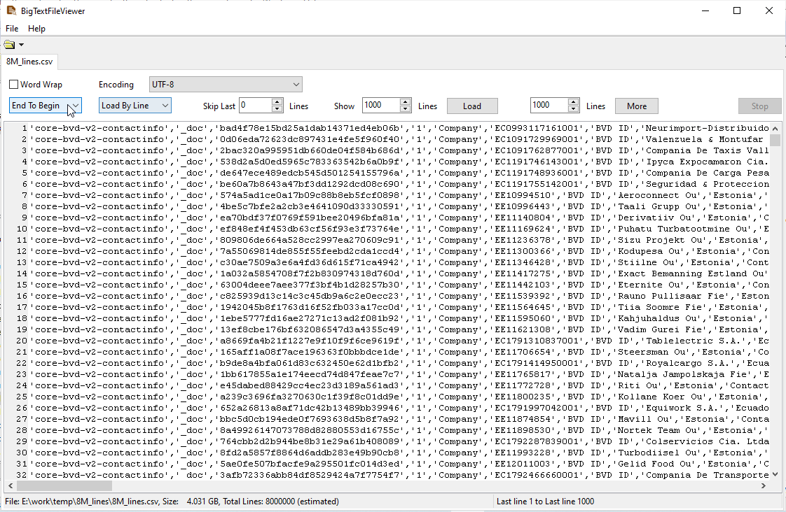 view the CSV file from end