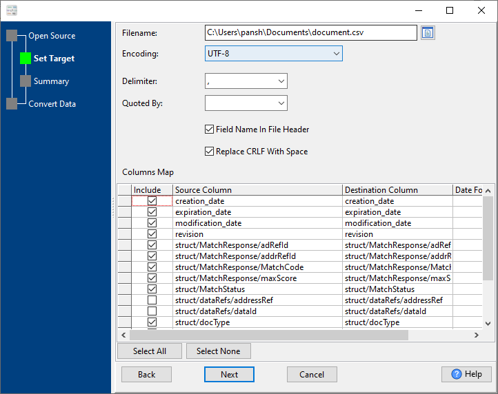 Convert nested json with nested arrays to csv - csv setting