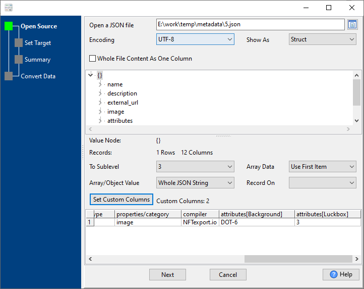 Convert JSON with attributes to CSV - open JSON