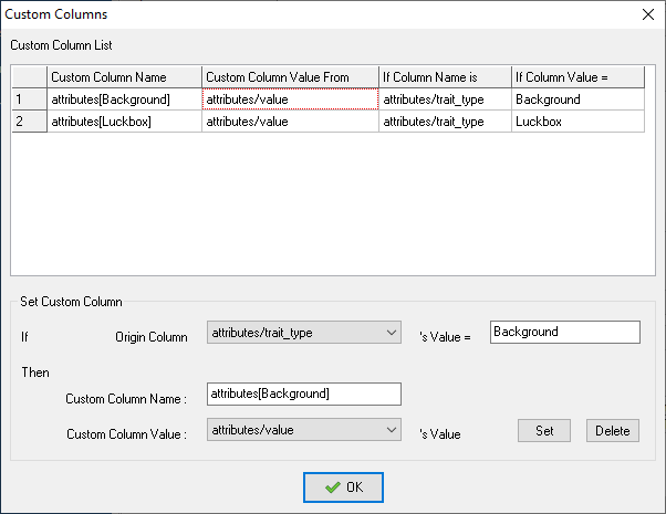 Convert JSON with attributes to CSV - set custom columns