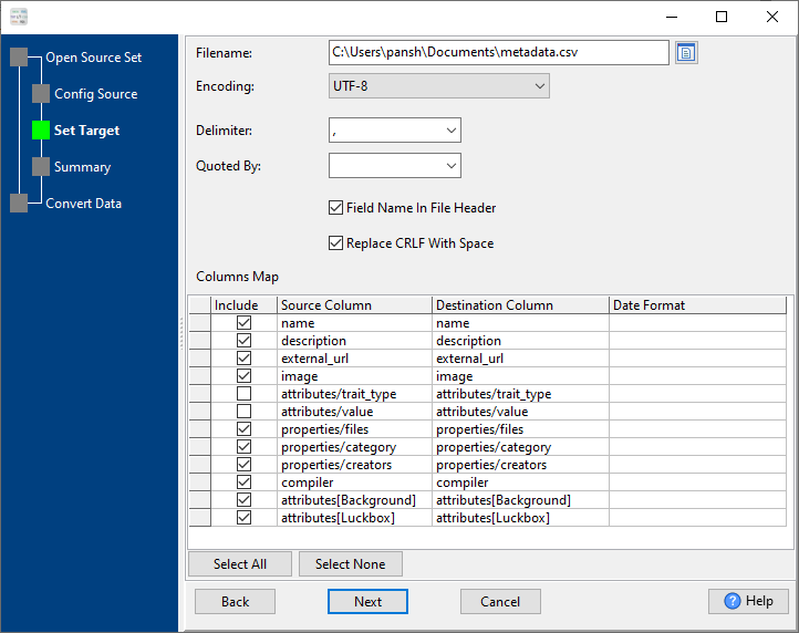 format multiple json files into one csv for ntfs on opensea - set CSV