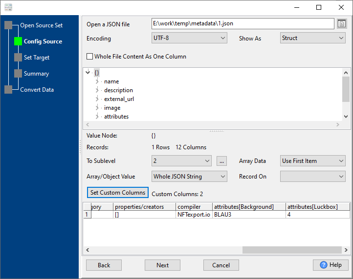 format multiple json files into one csv for ntfs on opensea - config json