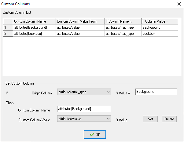 format multiple json files into one csv for ntfs on opensea - custom columns