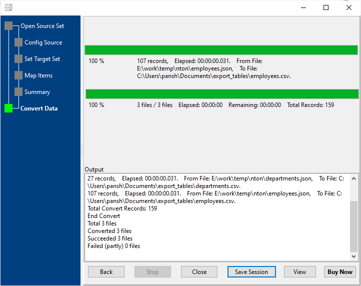 batch convert JSON files to CSV files - convert files