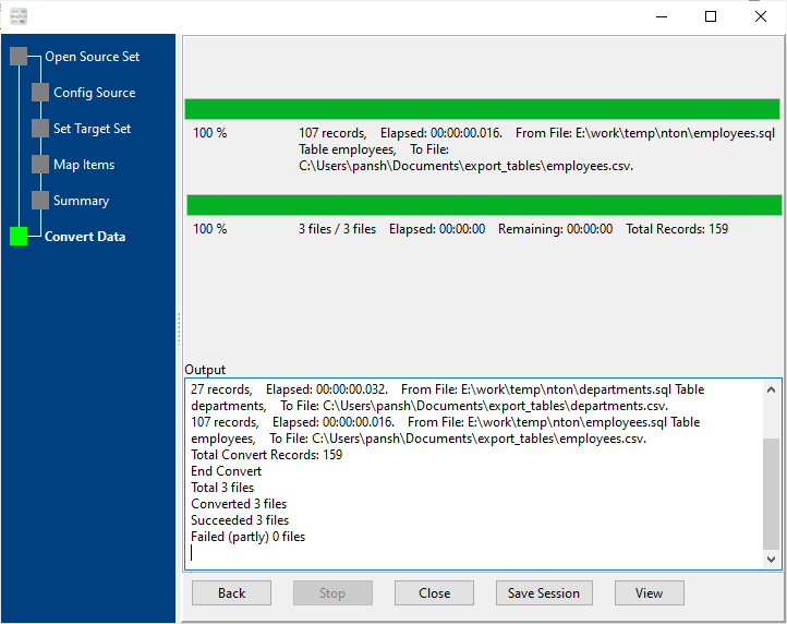 batch convert SQL files to CSV files - convert files