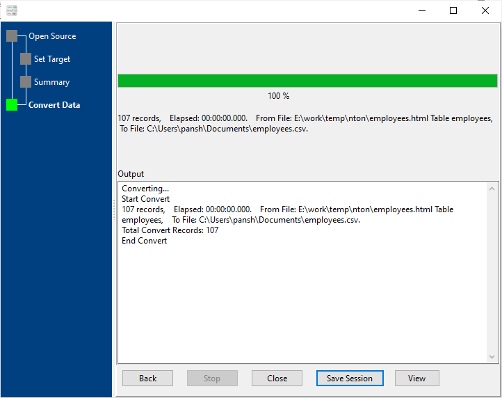 convert HTML table to CSV file - convert file