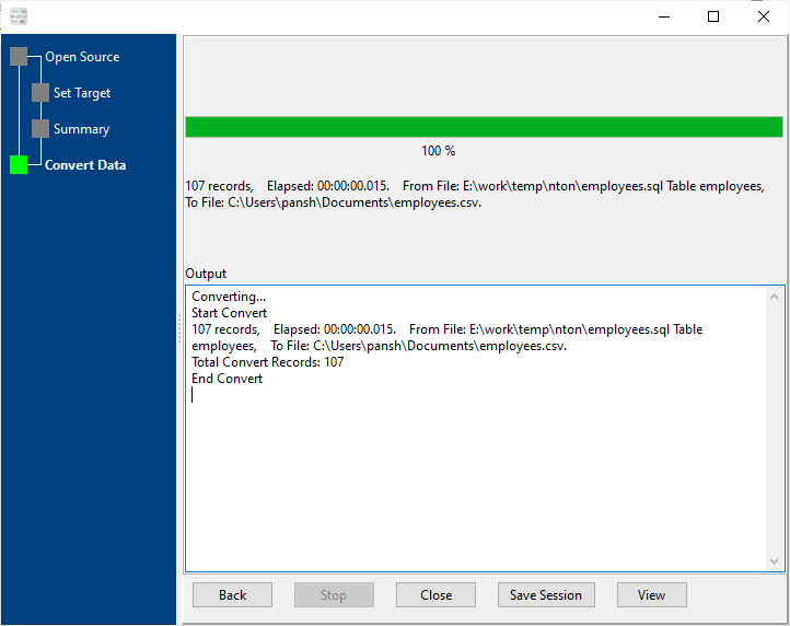 convert SQL file to CSV file - convert file