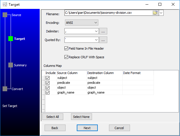 convert RDF N-Quads file to Csv file - config Csv file