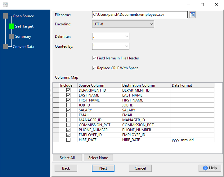 Filter CSV columns - config CSV file