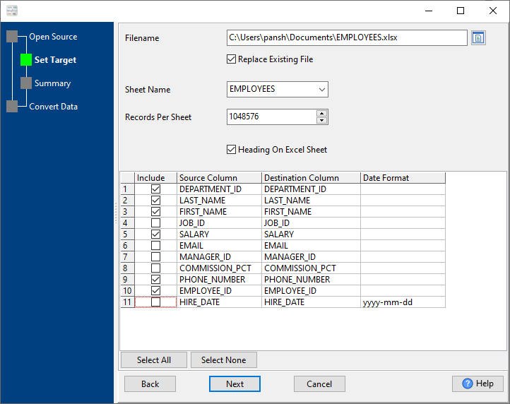 Filter Excel columns - config Excel file