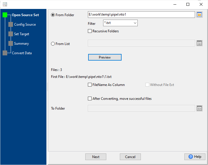 Convert and merge multiple TXT files into one JSON file - select TXT file folder