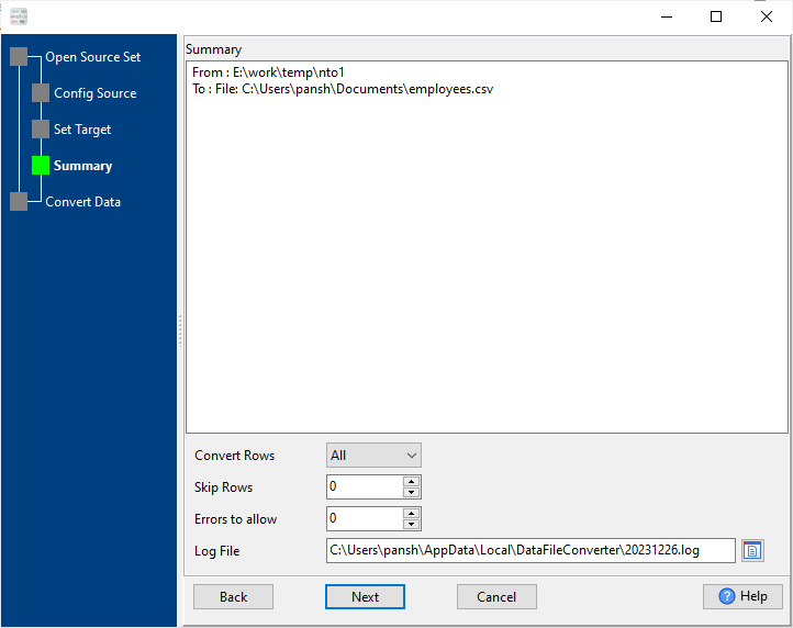 Create a CSV file by multiple SQL files - summary