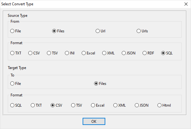 batch transform SQL files to CSV files - select type