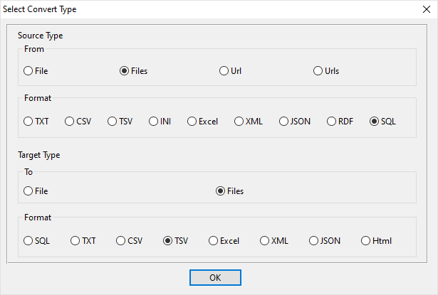 batch transform SQL files to TSV files - select type