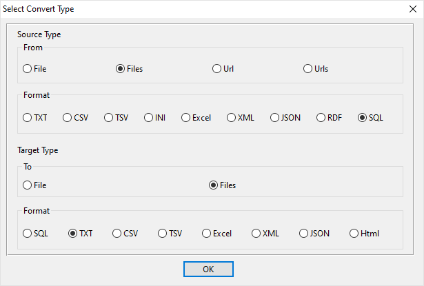 batch transform SQL files to TXT files - select type