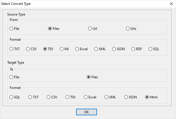 batch transform TSV files to HTML files - select type