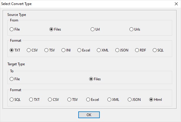 batch transform TXT files to HTML files - select type