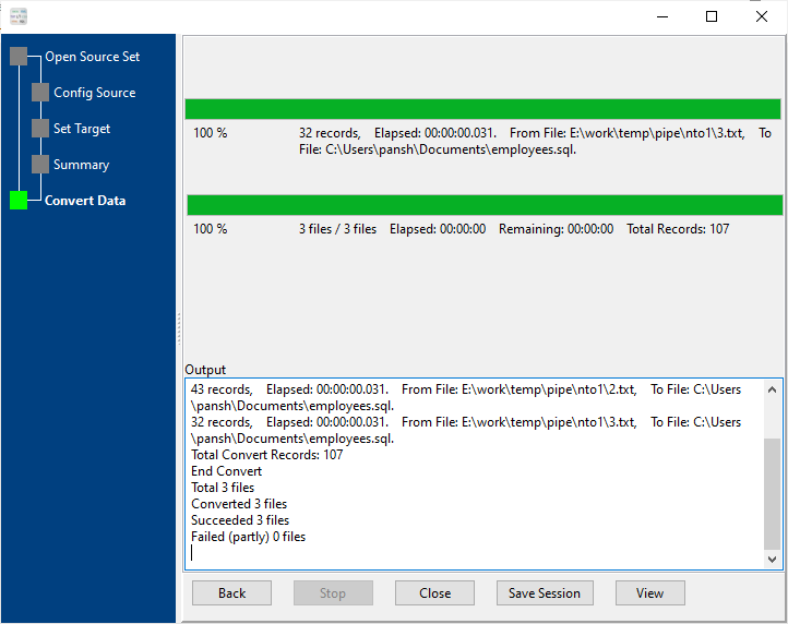 Merge multiple Pipe files into one SQL file - convert files