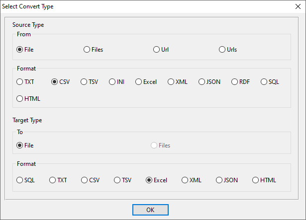 create Excel file by CSV file - select type