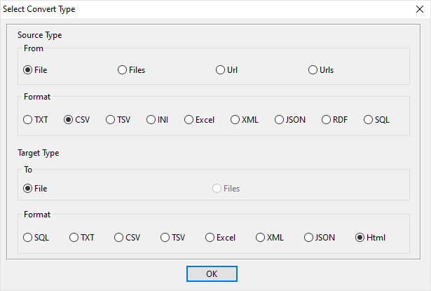 create HTML file by CSV file - select type