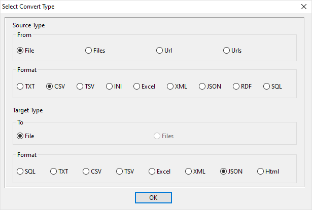 Convert CSV to JSONL - select type