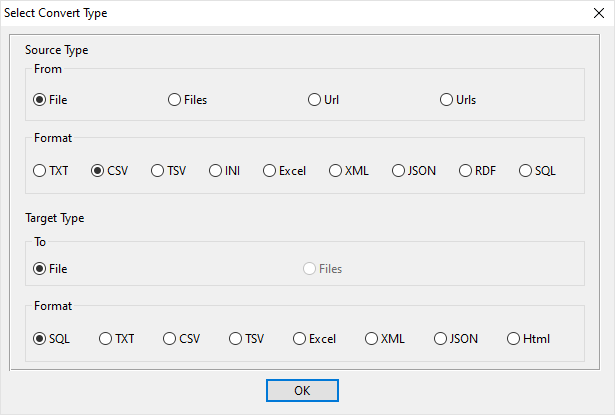 create SQL file by CSV file - select type