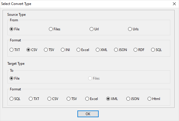 create XML file by CSV file - select type