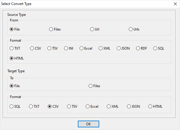 create CSV file by HTML file - select type