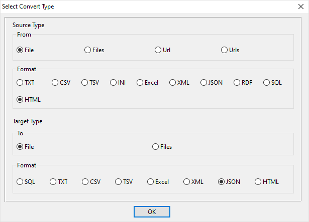 create JSON file by HTML file - select type