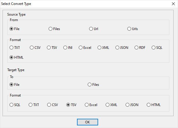 create TSV file by HTML file - select type