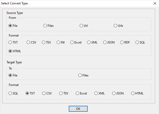 create TXT file by HTML file - select type