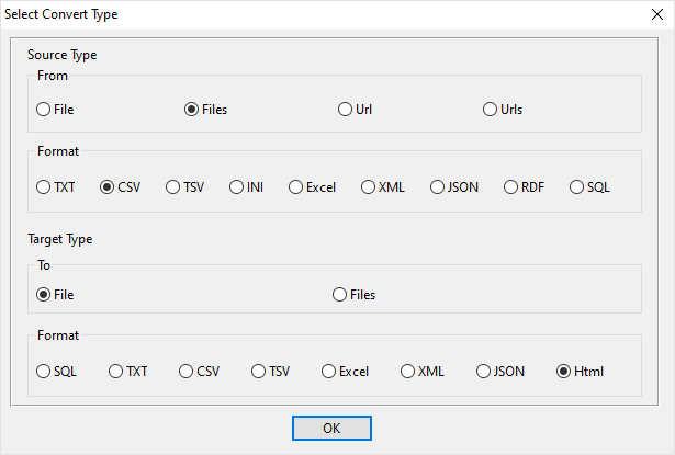 Combine multiple CSV files into one HTML file - select type