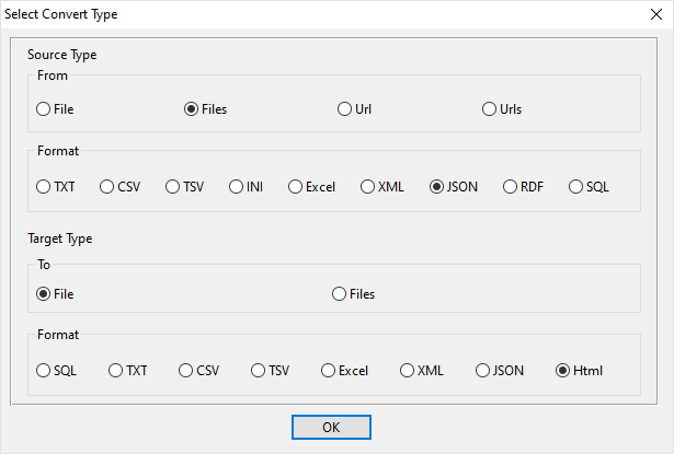 Combine multiple JSON files into one HTML file - select type