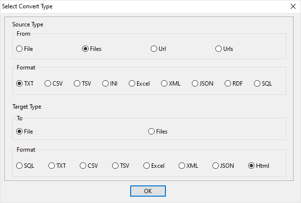 Combine multiple TXT files into one HTML file - select type