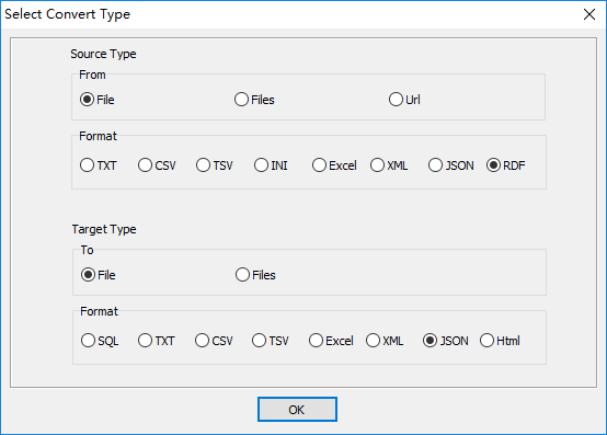 convert XML format RDF file to JSON file - select type