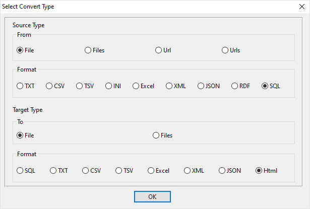 create HTML file by SQL file - select type