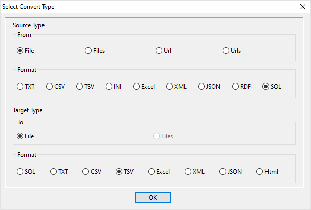 create TSV file by SQL file - select type