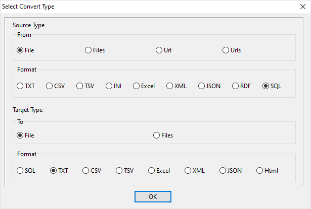 create TXT file by SQL file - select type