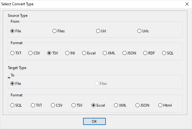 create Excel file by TSV file - select type