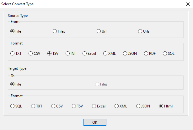 create HTML file by TSV file - select type