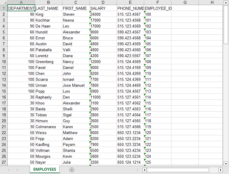 Filter Excel columns - view Excel file