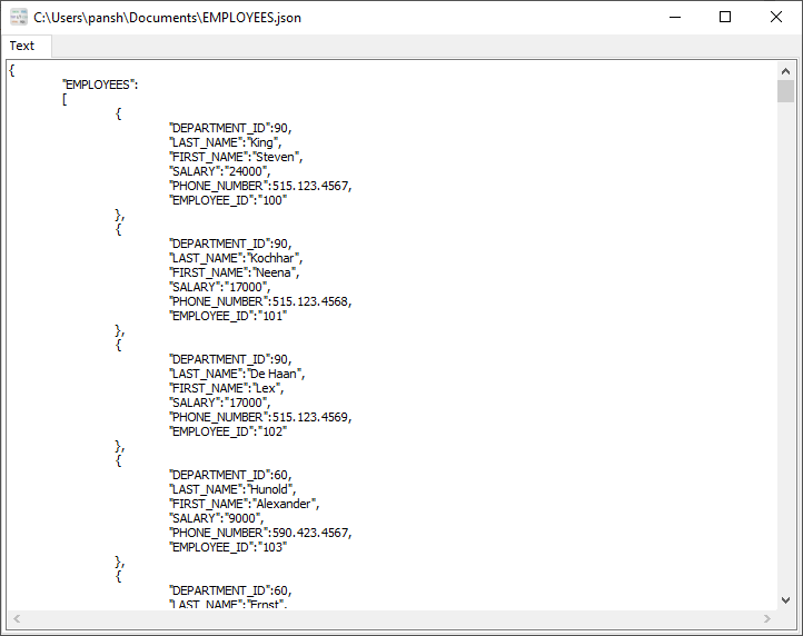 Filter JSON columns - view JSON file