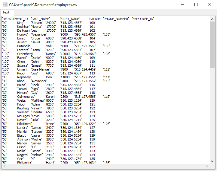 Filter TSV columns - view TSV file